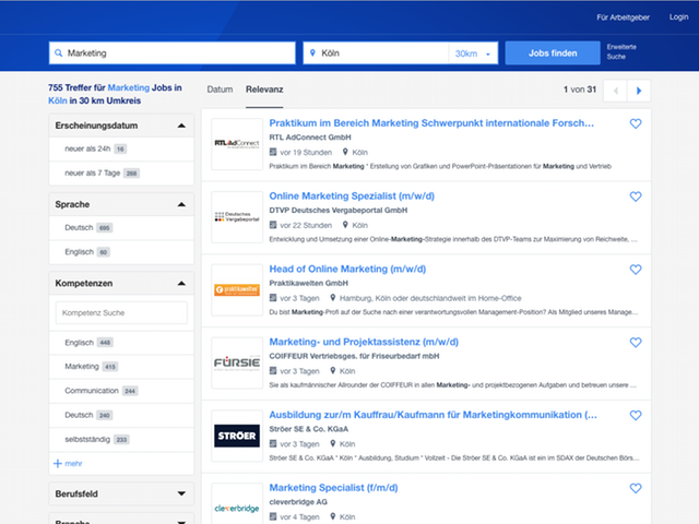 Suchergebnisse für Marketing Jobs in der Nähe Kölns auf Stepstone