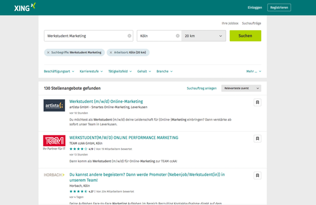 Suchergebnisse für Marketing Jobs in der Nähe Kölns auf Xing