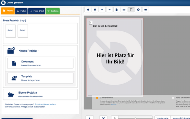 Ein Screenshot der online-druck.biz Website.