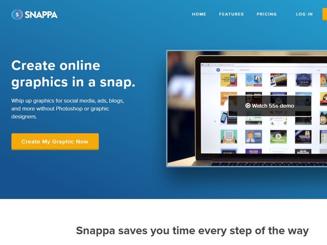 Screenshot der Startseite des Grafikprogramms Snappa